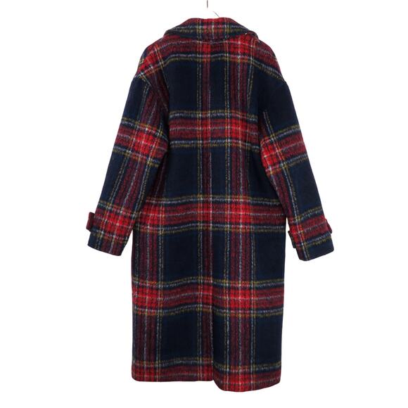 Old Navy Oversized Soft-Brushed Plaid Coat Navy & Red Tartan Plaid Wool Small - Picture 5 of 8